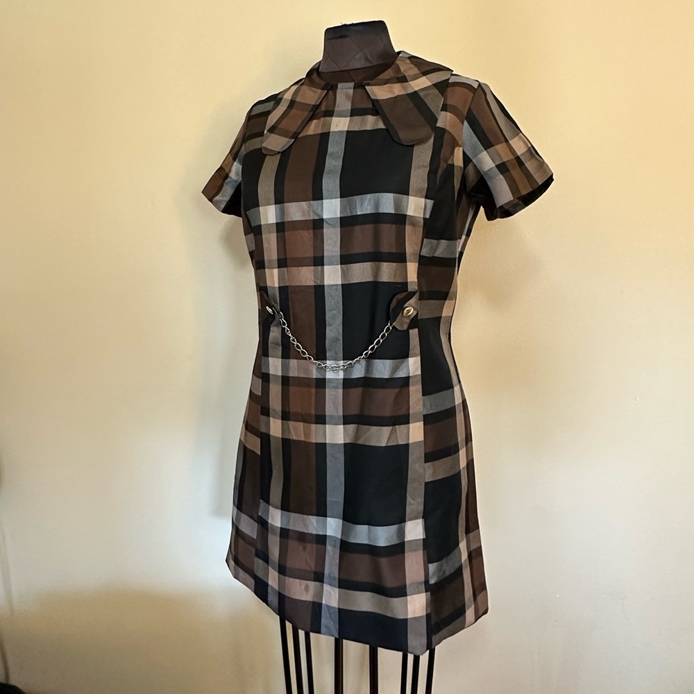 60s/70s Royal Miss Plaid Mini Dress w/ Chain sz 4